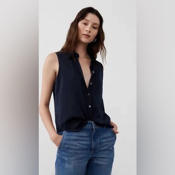 Banana Republic Preppy Navy Silky Collared Sleeveless Tank - Picture 5 of 10